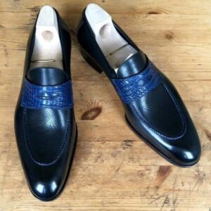 Black Leather Penny Loafer Slip on Dress Shoes for Men