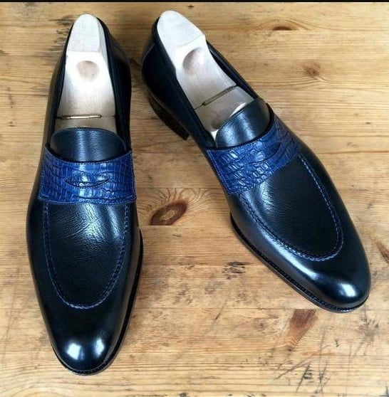 Black Leather Penny Loafer Slip on Dress Shoes for Men