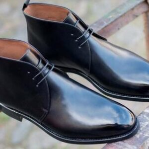 Black Patent Leather Dress Boots for Men Black Chukka Boots