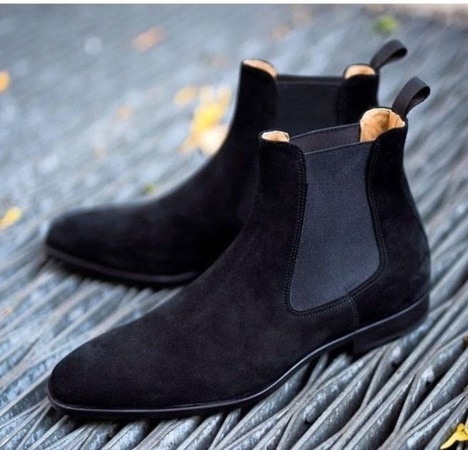 Black Suede Chelsea Boots for Men Slip on Leather Boots