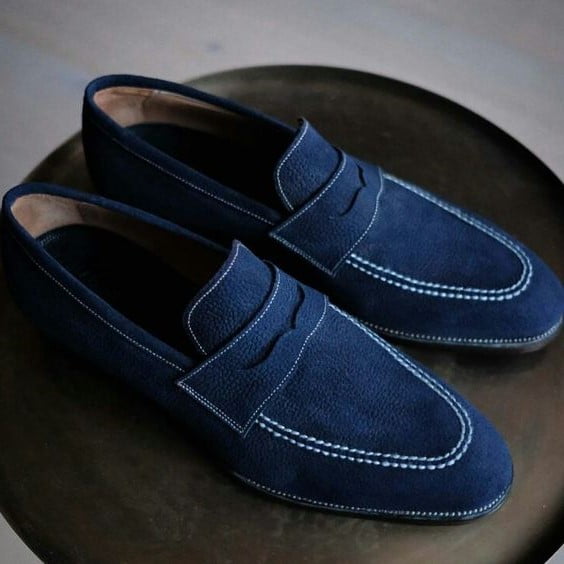 Blue Suede Penny Loafer Slip on Shoes for Men Casual Shoes