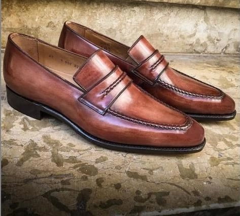 Vintage Brown Penny Loafer Dress Shoes for Men Brown Shoes