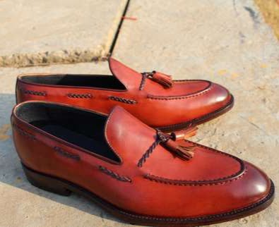 Brown Leather Tassel Loafer Slip on Shoes for Men Dress Shoes
