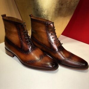 Brown Wingtip Leather Boots