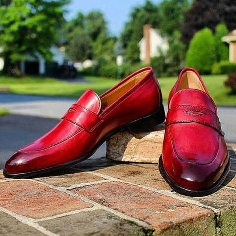 Burgundy Leather Penny Loafer for Men Red Dress Shoes