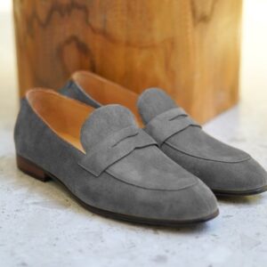 Gray Suede Penny Loafers Slip on Shoes for Men Casual Shoes