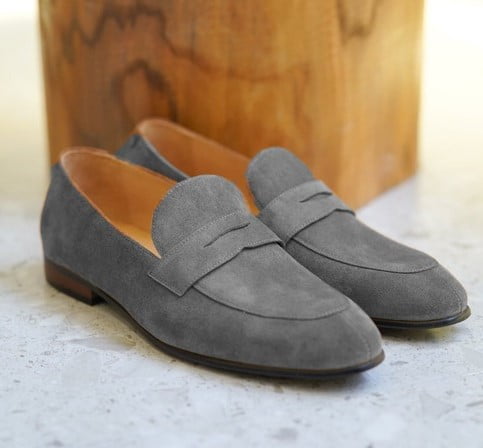 Gray Suede Penny Loafers Slip on Shoes for Men Casual Shoes