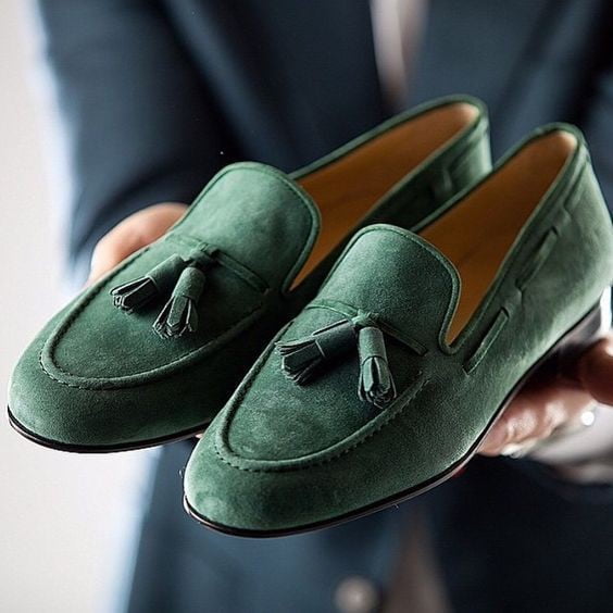 Green Suede Tassel Loafers Slip on Shoes for Men Casual Shoes