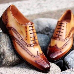 Tan Leather Wingtip Brogue Shoes