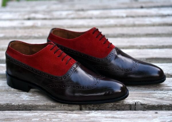 Black Leather Red Suede Wingtip Mens Fashion Shoes