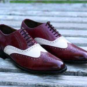 Oxford White and Burgundy Wingtip Shoes for Men Brogue Shoes