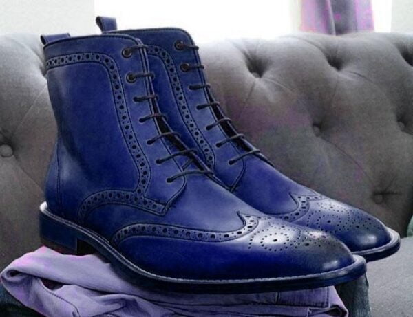 Navy Wingtip Leather Boots