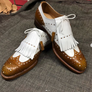Oxford Brown and White Brogue Shoes for Men Fringe Shoes