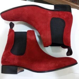 Red Suede Chelsea Boots for Men