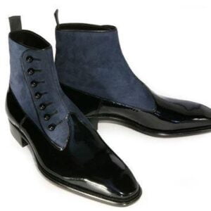 Stylish Gray and Black Button Boots for Men Leather Ankle Boots