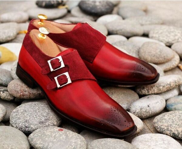 Burgundy Red Double Monk Shoes for Mens Business Casual Shoes