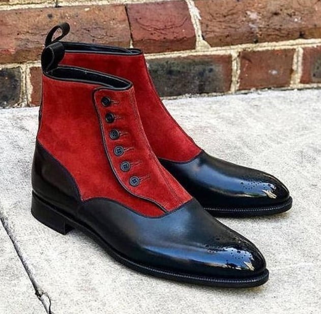 Stylish Red & Black Leather Button Boots Men Fashion Boots