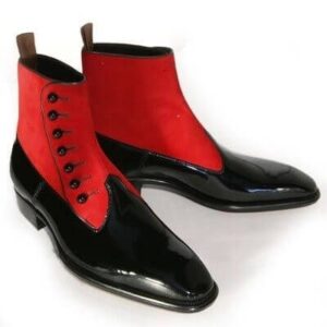 Stylish Red and Black Leather Button Boots Men Fashion Ankle Boots