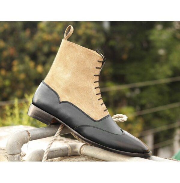 Western High Ankle Leather Beige Suede Green Boots for Men
