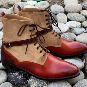 Western High Ankle Monk Strap Leather Boots for Men
