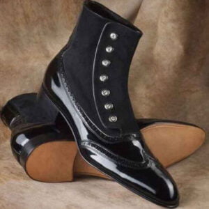 Black Wingtip Button Boots