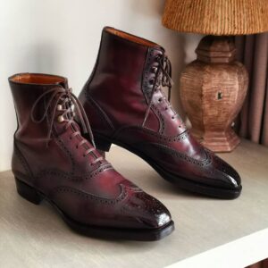 Burgundy Wingtip Leather Boots