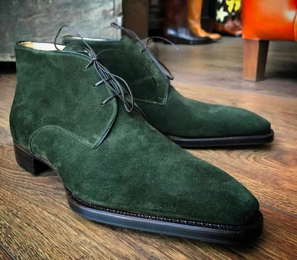 Green Suede Chukka Boots for Men 