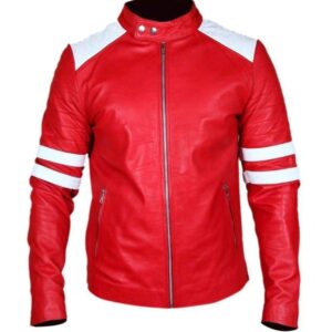 Fight Club White Stripes Biker Jacket for Men Handmade Leather Jacket