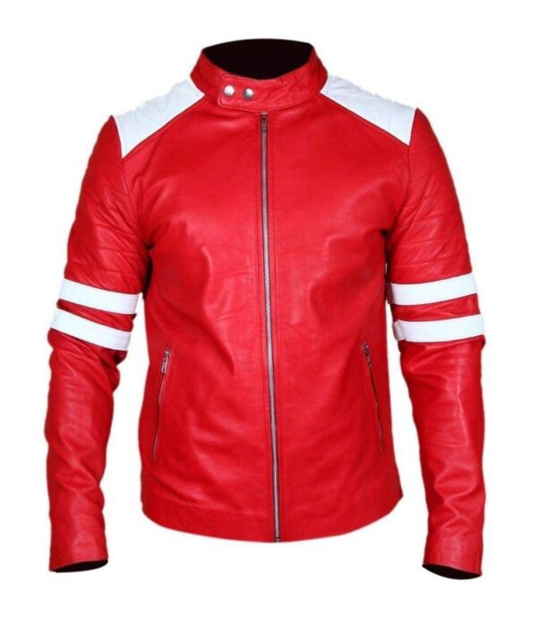 Fight Club White Stripes Biker Jacket for Men Handmade Leather Jacket