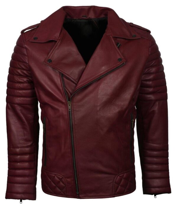 Mens Rockstar Street Fashion Burgundy Red Leather Jacket