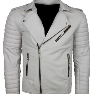 Mens Street Fashion White Leather Motorcycle Jacket