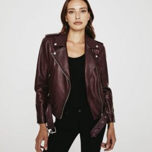 Burgundy Women Leather Jacket