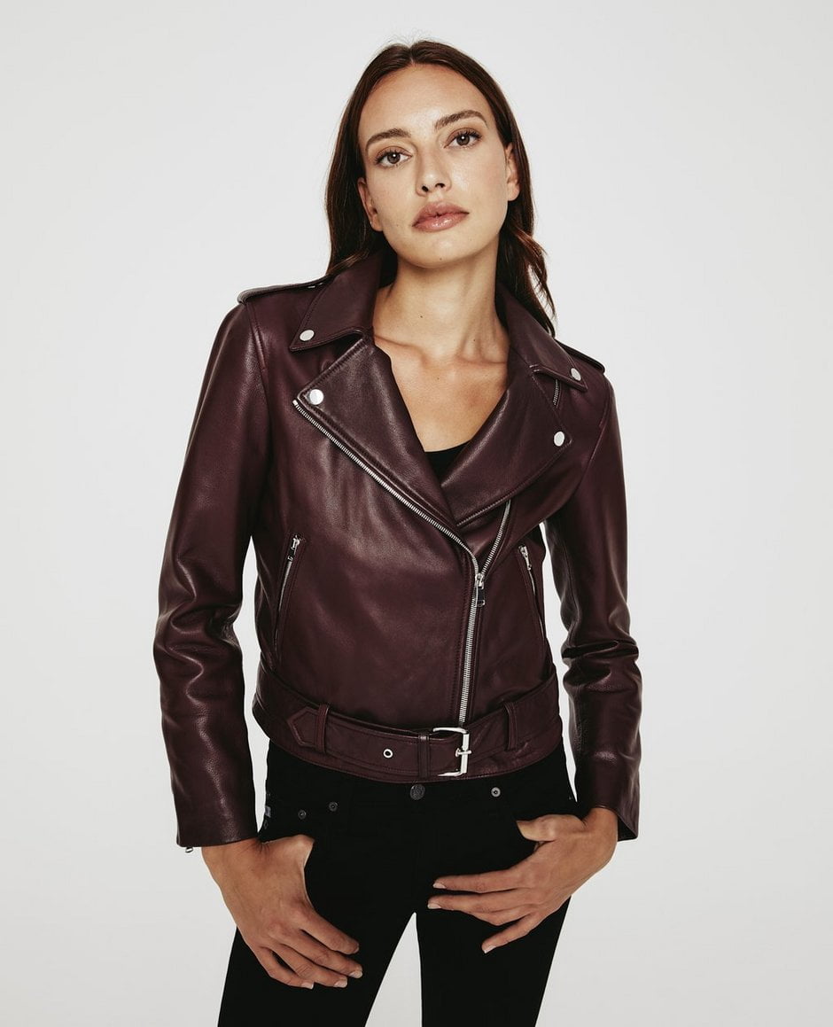 Western Burgundy Faux Leather High Fashion Women Leather Jacket