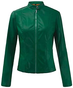 green leather slim fit jacket for women