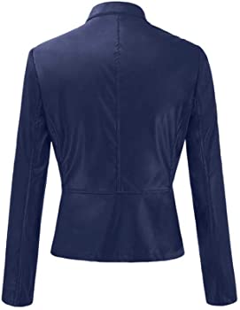 Women Navy Leather Quilted Jacket