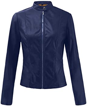Women Navy Leather Quilted Jacket