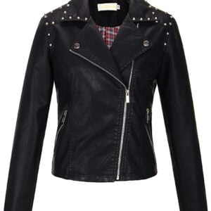 Black Faux Leather Moto Jacket for Women
