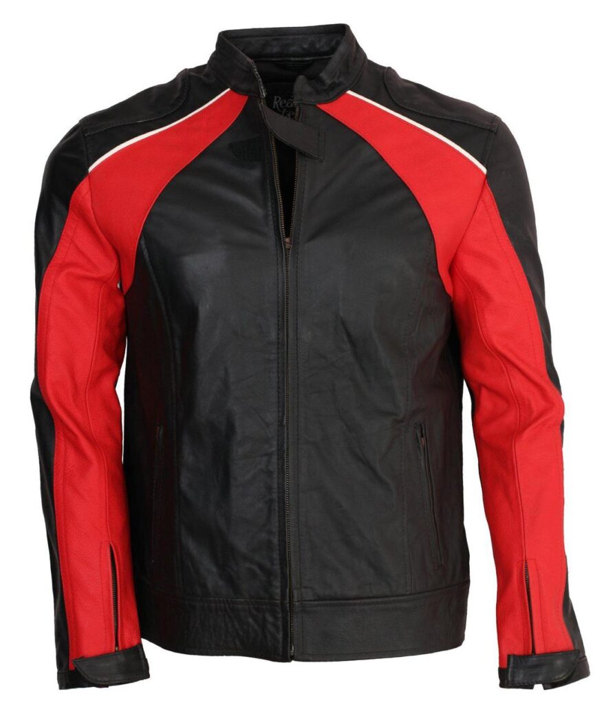 Stylish Men Red and Black Leather Motocross Jacket