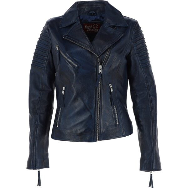 Women Blue Leather Biker Jacket