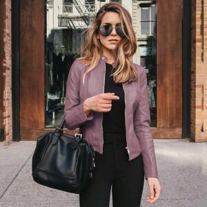 women in purple jacket
