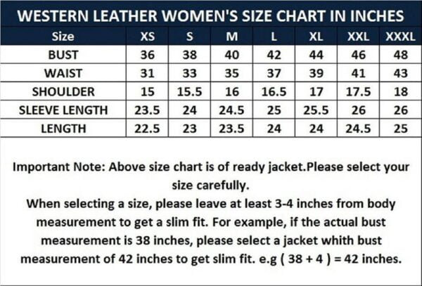 womens jackets size chart
