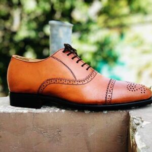 Oxford Brown Dress Shoes for Men Cap Toe Brogue Shoes