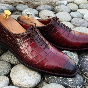 Oxford Burgundy Alligator Texture Shoes for Men Dress Shoes