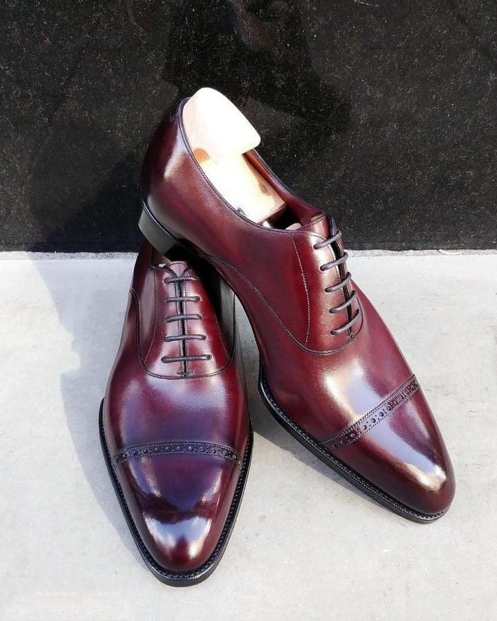 Oxford Burgundy Cap Toe Dress Shoes for Men Fashion Shoes