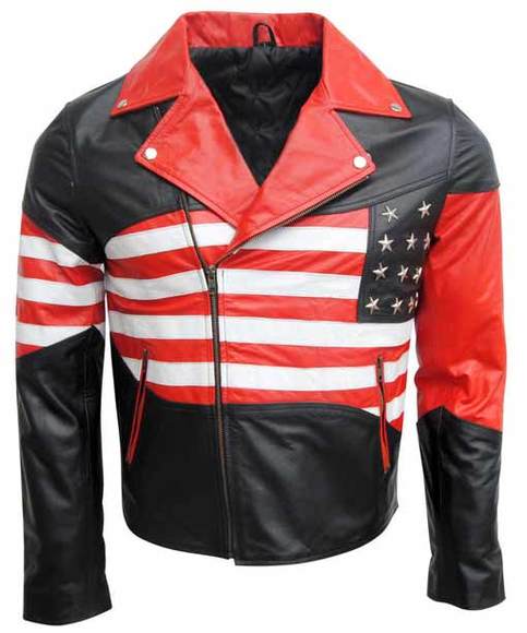 American Flag Jacket for Men Black Leather Jacket