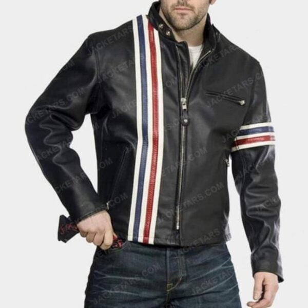 American Flag Jacket for Men Street Fashion Black Leather Jacket