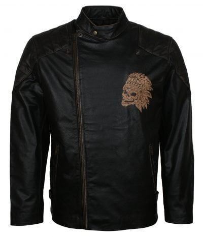 Apache Black Bikers Jacket for Men Motorcycle Quilted Biker Leather Jacket