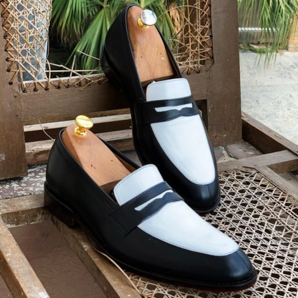 Black and White Penny Loafer for Men Dress Shoes