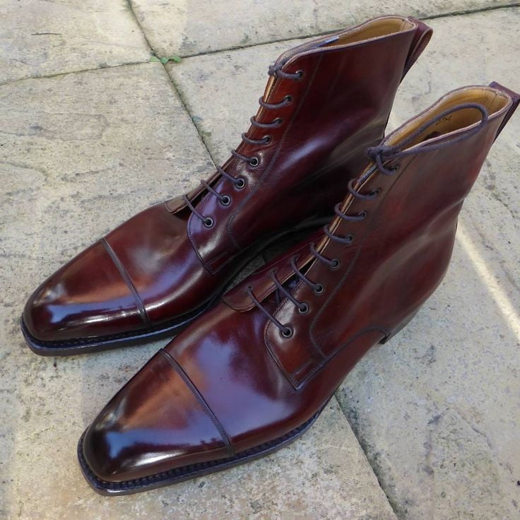 Burgundy Ankle Leather Boots for Men Dress Boots