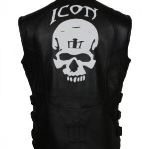 Icon Skull Vest for Men Black Motorcycle Riding Black Leather Vest